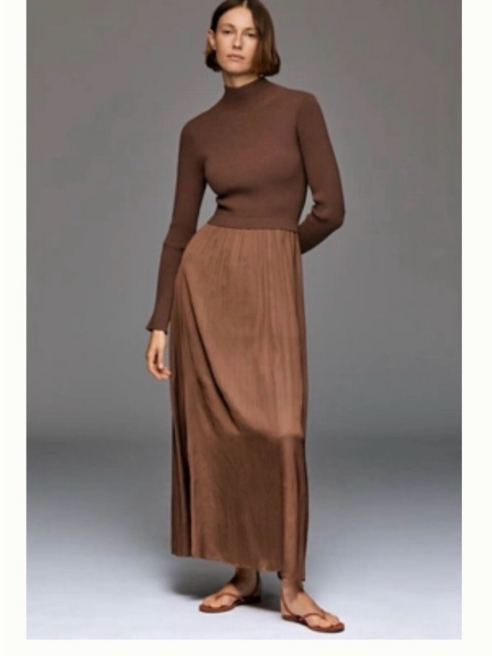 By Anthropologie Ribbed Sweater Twofer Maxi Dress Taupe Beige Size M